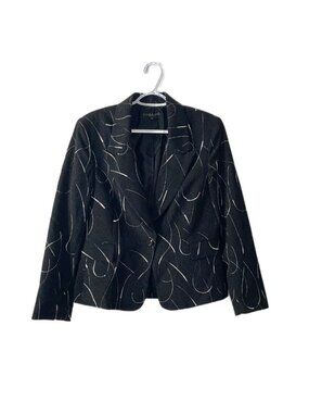 Donna Rae New York Black Embroidered Blazer Jacket Women's Size 10 Single Button